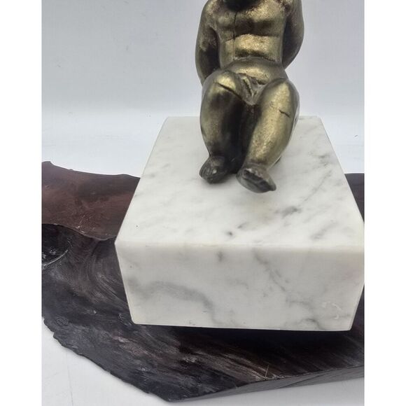 Brass Cherub Bookend Paperweight  Figurine on Marble Bases Regency - Picture 7 of 16